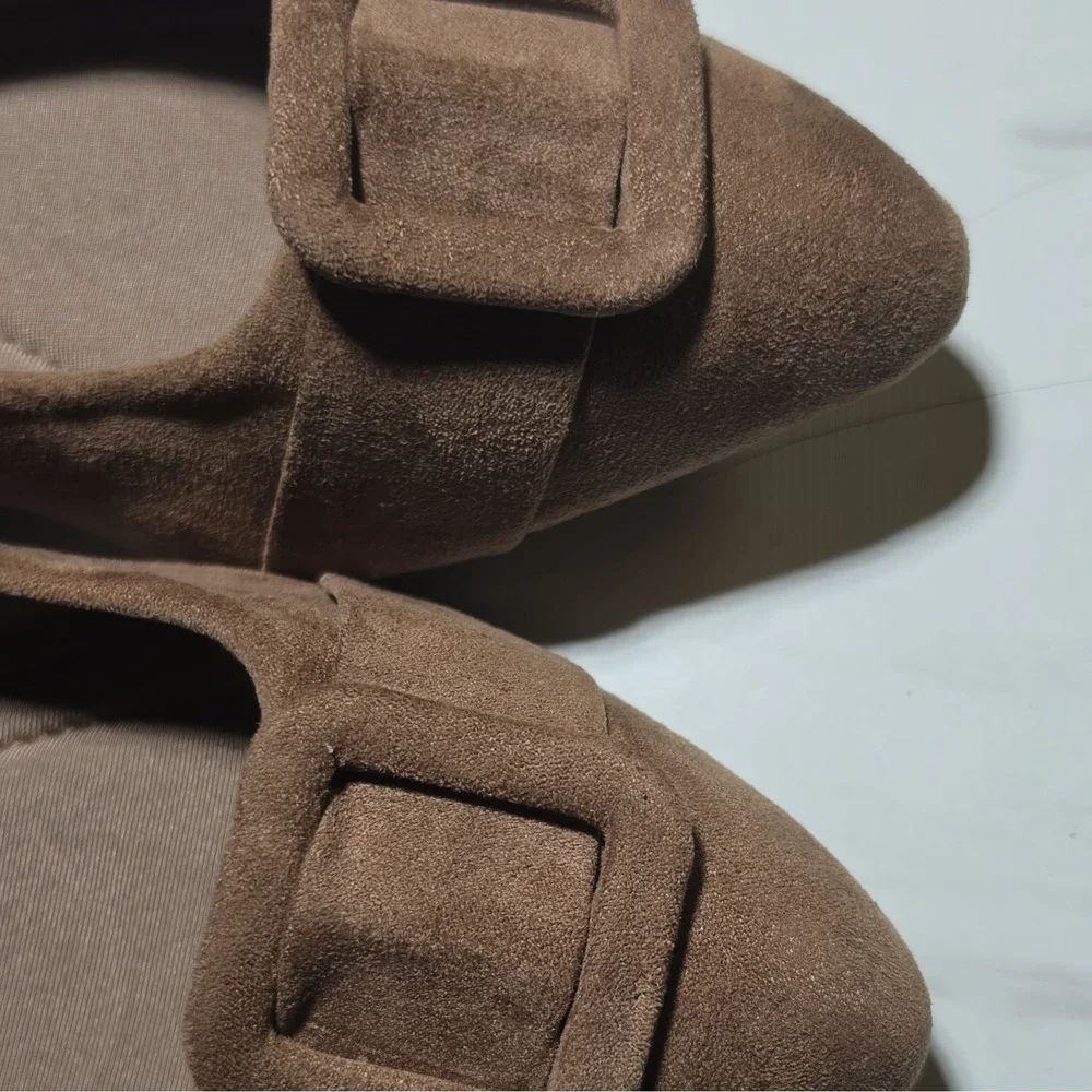 New Look Women's Brown Faux Suede Slip-On Ballet Flats Buckle Pointed Toe AU‎ 8